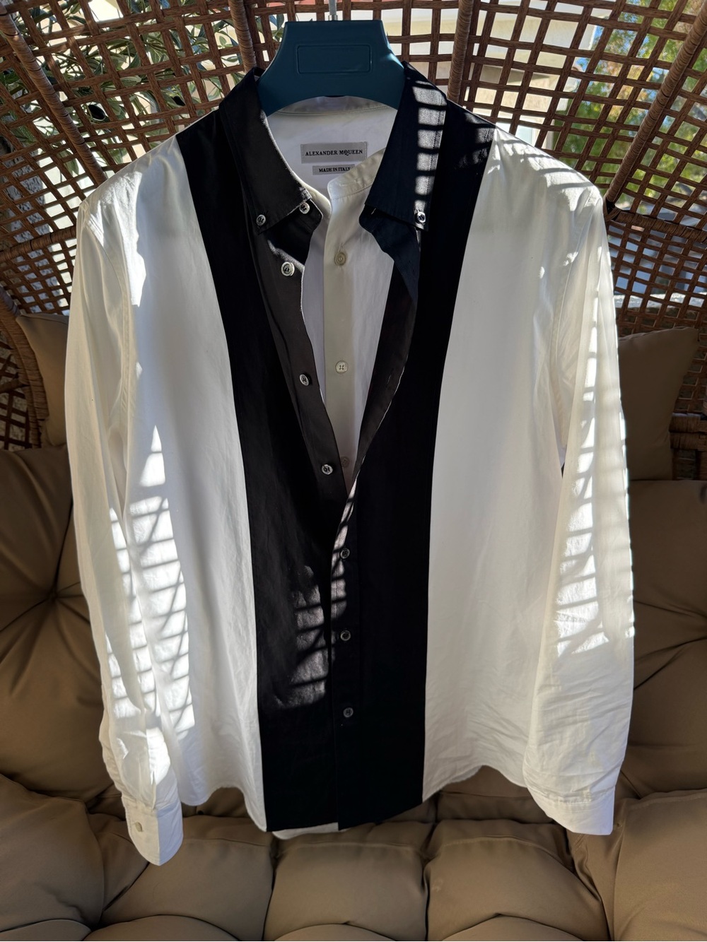 Alexander McQueen Men’s White Shirt with Central Black Panel